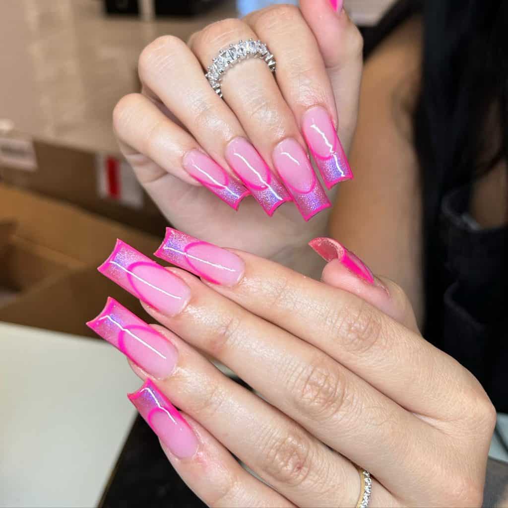 acrylic barbie pink nails